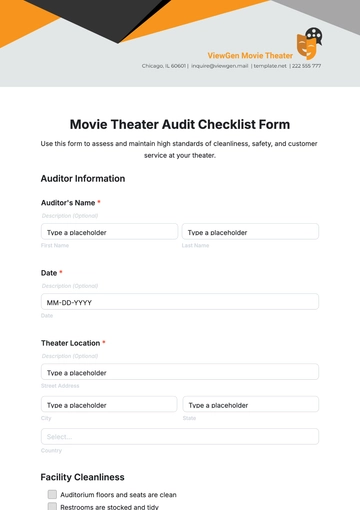 Free Movie Theater Audit Checklist Form Template to Edit Online