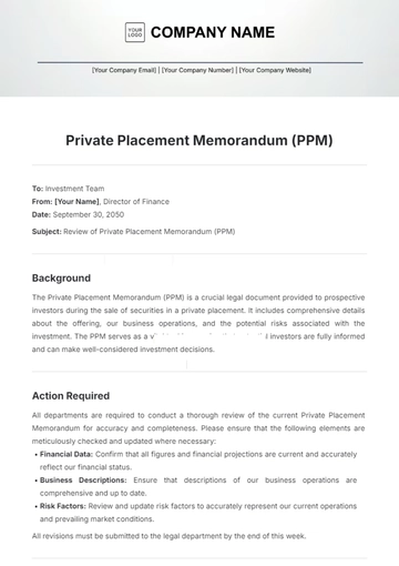 Free Private Placement Memorandum (PPM) Template to Edit Online