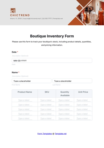Free Boutique Inventory Form Template to Edit Online