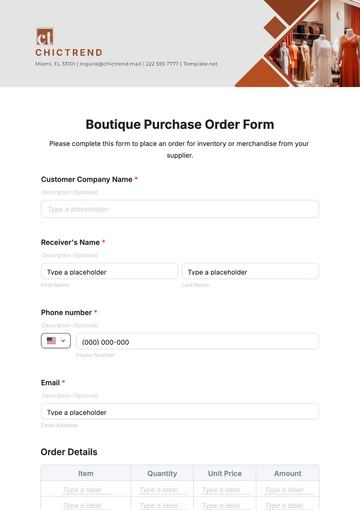 Free Boutique Purchase Order Form Template to Edit Online