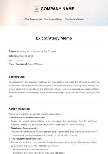 Free Exit Strategy Memo Layout Template to Edit Online