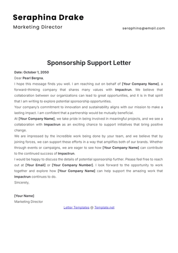 Free Sponsorship Support Letter Template to Edit Online