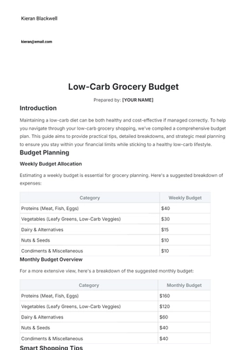 Free Low-Carb Grocery Budget Template to Edit Online