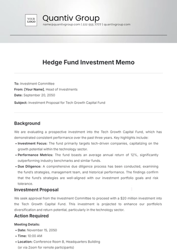 Free Hedge Fund Investment Memo Template to Edit Online