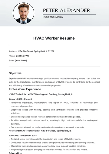 Free HVAC Worker Resume Template to Edit Online