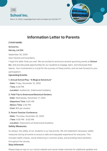 Free Information Letter to Parents Template to Edit Online