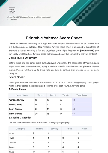 Free Printable Yahtzee Score Sheet Template to Edit Online