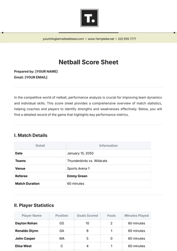 Free Netball Score Sheet Template to Edit Online