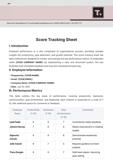 Free Score Tracking Sheet Template to Edit Online