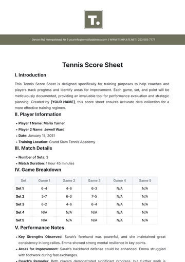 Free Tennis Score Sheet Template to Edit Online