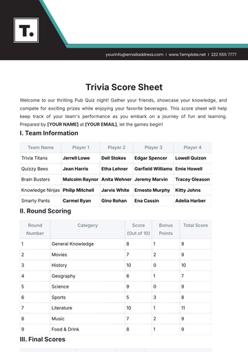 Free Trivia Score Sheet Template to Edit Online