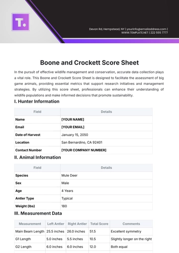 Free Boone and Crockett Score Sheet Template to Edit Online