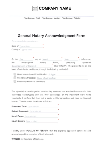 Free General Notary Acknowledgment Form Template to Edit Online