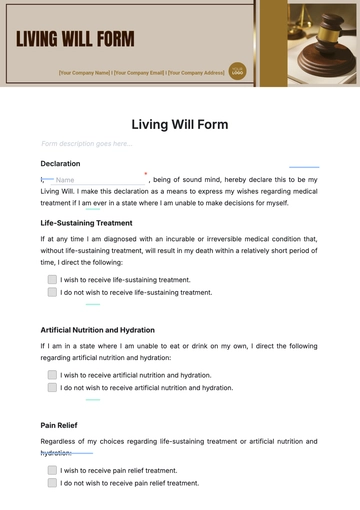 Free Living Will Form Template to Edit Online