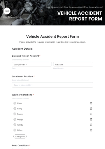 Free Vehicle Accident Report Form Template to Edit Online