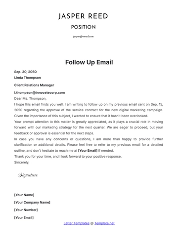 Free Follow Up Email Template to Edit Online