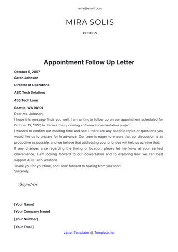 Free Appointment Follow Up Letter Template to Edit Online