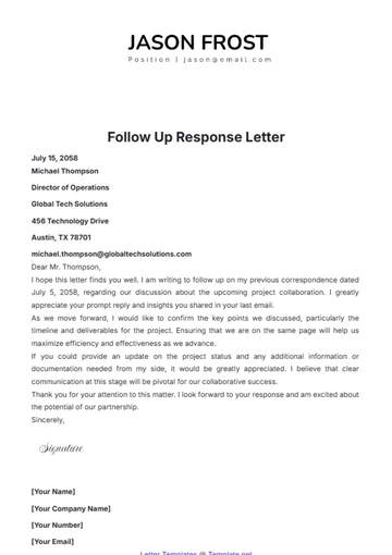 Free Follow Up Response Letter Template to Edit Online