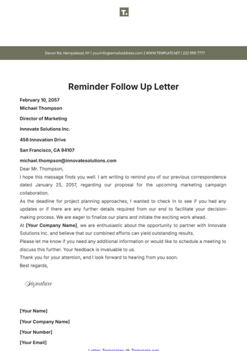 Free Reminder Follow Up Letter Template to Edit Online