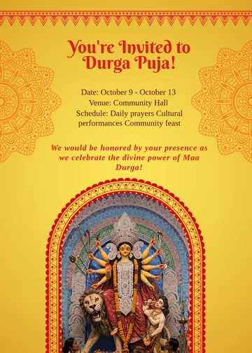 Free Durga Puja Invitation Template to Edit Online