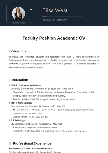 Free Faculty Position Academic CV Template to Edit Online