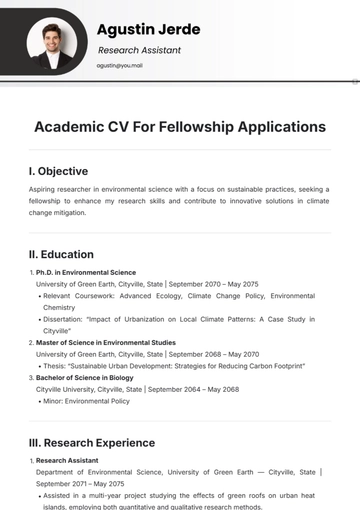 Free Academic CV For Fellowship Applications Template to Edit Online
