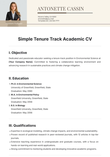 Free Simple Tenure Track Academic CV Template to Edit Online