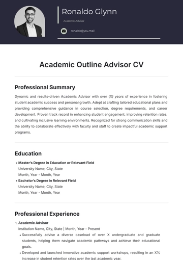 Free Academic Outline Advisor CV Template to Edit Online