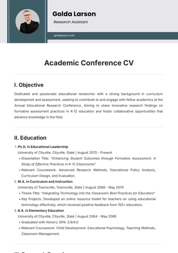 Free Academic Conference CV Template to Edit Online