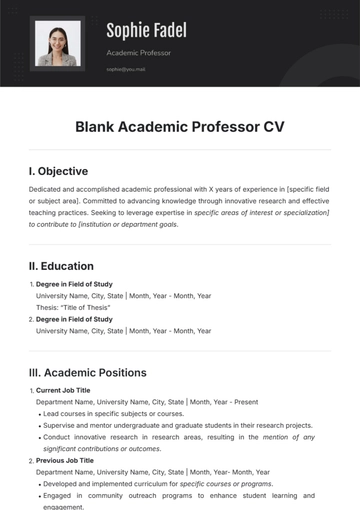 Free Blank Academic Professor CV Template to Edit Online