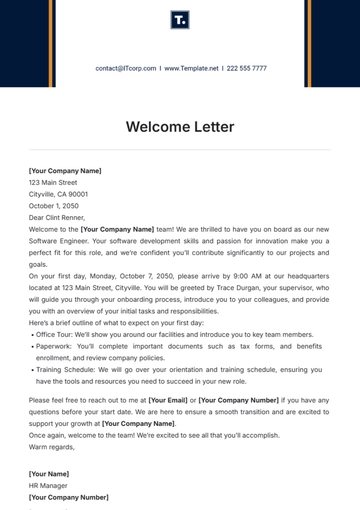 Free Welcome Letter Template to Edit Online