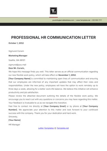Free Professional HR Communication Letter Template to Edit Online