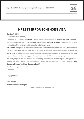 Free HR Letter for Schengen Visa Template to Edit Online