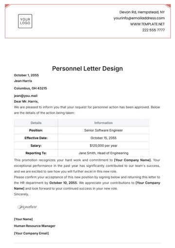 Free Personnel Letter Design Template to Edit Online