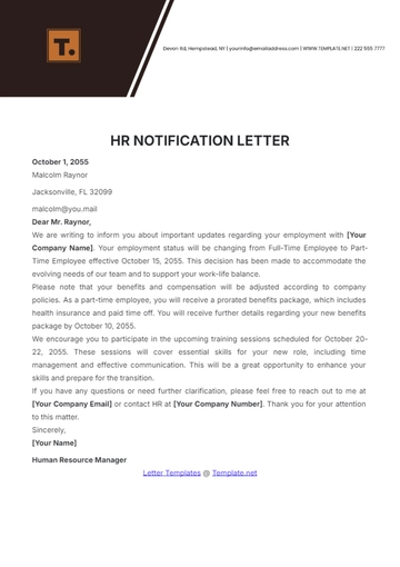 Free HR Notification Letter Template to Edit Online