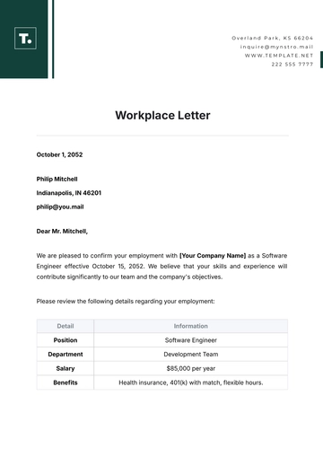 Free Workplace Letter Template to Edit Online