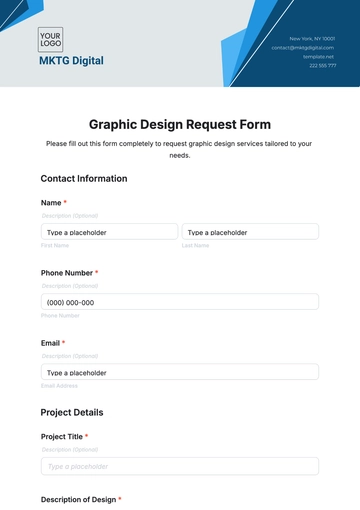 Free Graphic Design Request Form Template to Edit Online