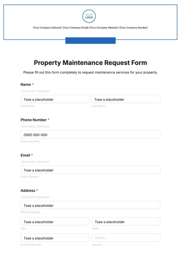 Free Property Maintenance Request Form Template to Edit Online