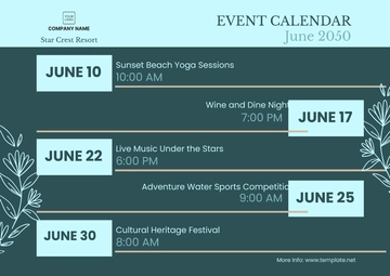 Free Resort Calendar Template to Edit Online