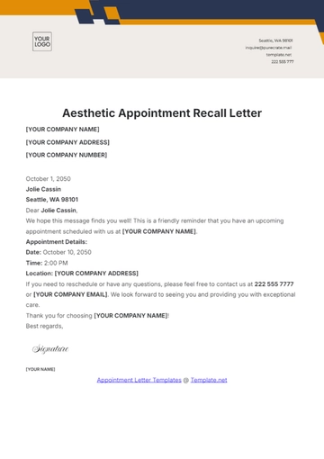 Free Aesthetic Appointment Recall Letter Template to Edit Online