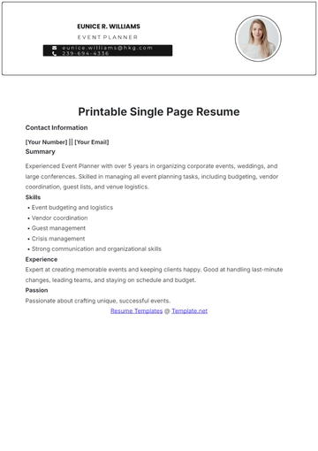 Free Printable Single Page Resume Template to Edit Online