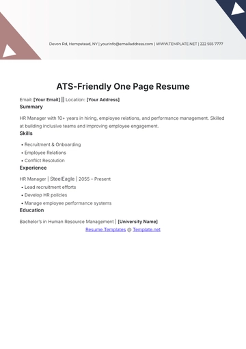 Free ATS-Friendly One Page Resume Template to Edit Online