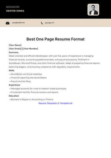 Free Best One Page Resume Format Template to Edit Online