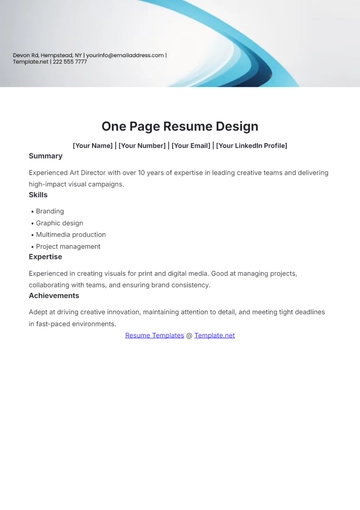 Free One Page Resume Design Template to Edit Online
