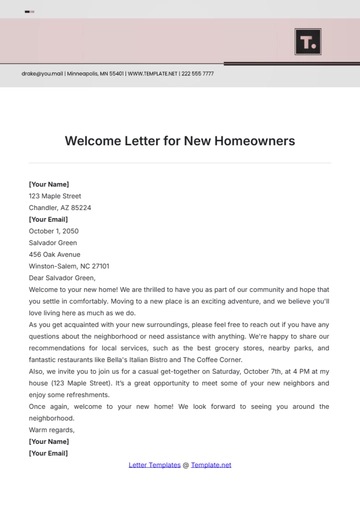 Free Welcome Letter for New Homeowners Template to Edit Online