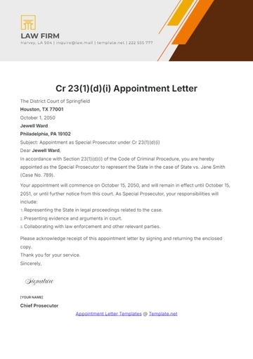 Free Cr 23(1)(d)(i) Appointment Letter Template to Edit Online