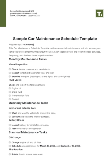 Free Sample Car Maintenance Schedule Template to Edit Online
