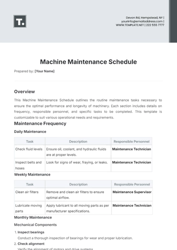 Free Machine Maintenance Schedule Template to Edit Online