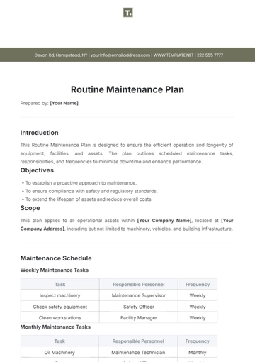 Free Routine Maintenance Plan Template to Edit Online