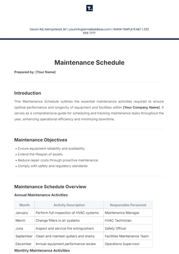 Free Maintenance Plan Template to Edit Online